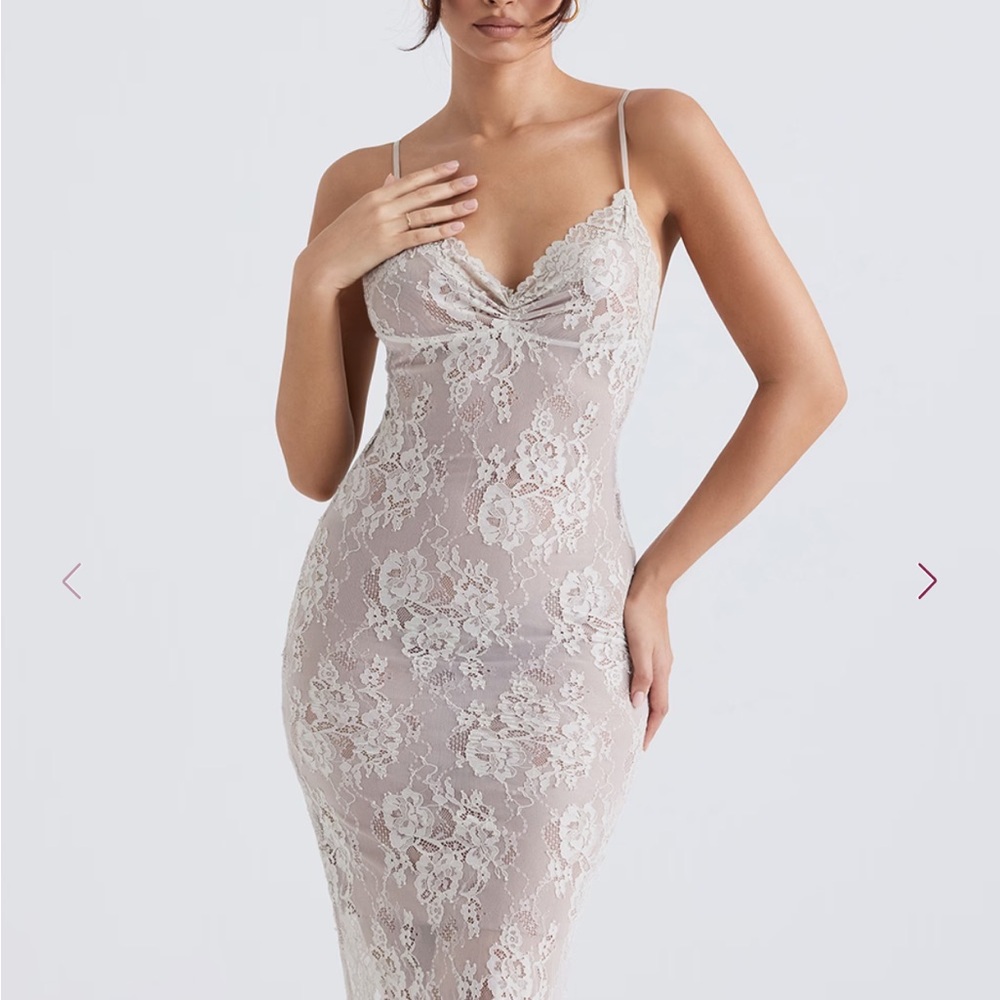 House of CB Serelle Sand Lace-Trim Slip Dress
